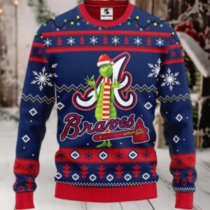 Atlanta Braves Funny Grinch Ugly Christmas Sweater, Grinch Xmas Sweater