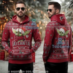 Atlanta Falcons Baby Yoda Claus Ugly 3D Hoodie Men