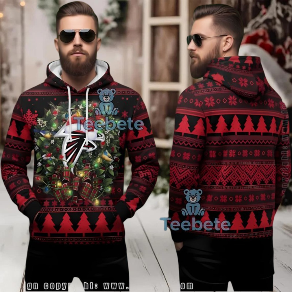 Atlanta Falcons Christmas Wreath Ugly 3D Hoodie Festive Design Atlanta Falcons Christmas Wreath Ugly 3D Hoodie Festive Design