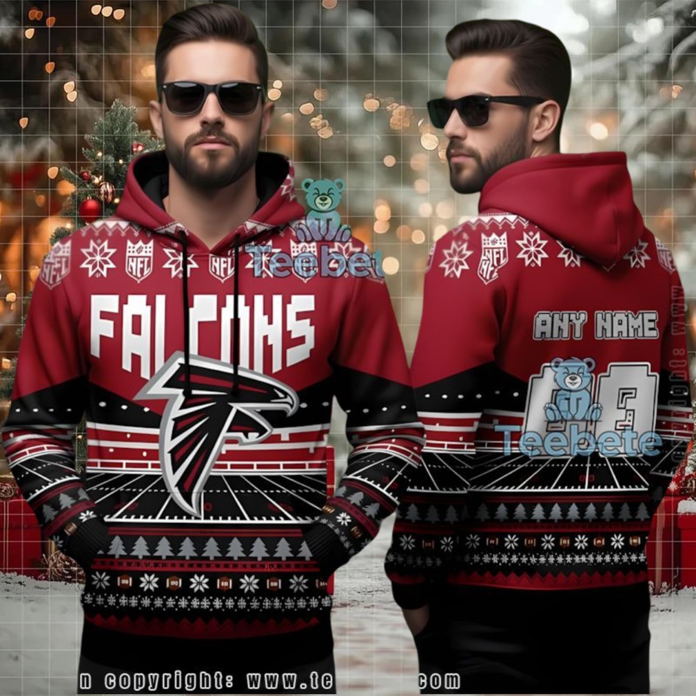 Atlanta Falcons Custom Name Number Ugly Holiday 3D Hoodie Atlanta Falcons Custom Name Number Ugly Holiday 3D Hoodie