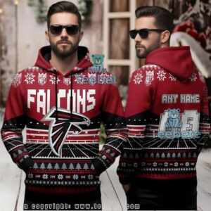 Atlanta Falcons Custom Name Number Ugly Holiday 3D Hoodie