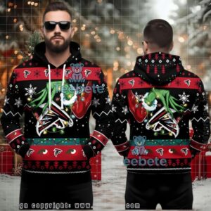 Atlanta Falcons Festive Grinch Hand Ugly Pullover 3D Hoodie