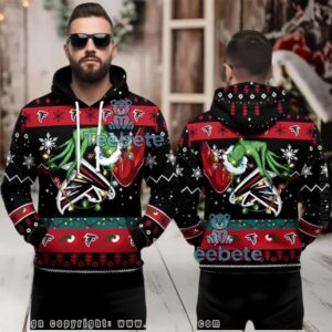 Atlanta Falcons Festive Grinch Hand Ugly Pullover 3D Hoodie