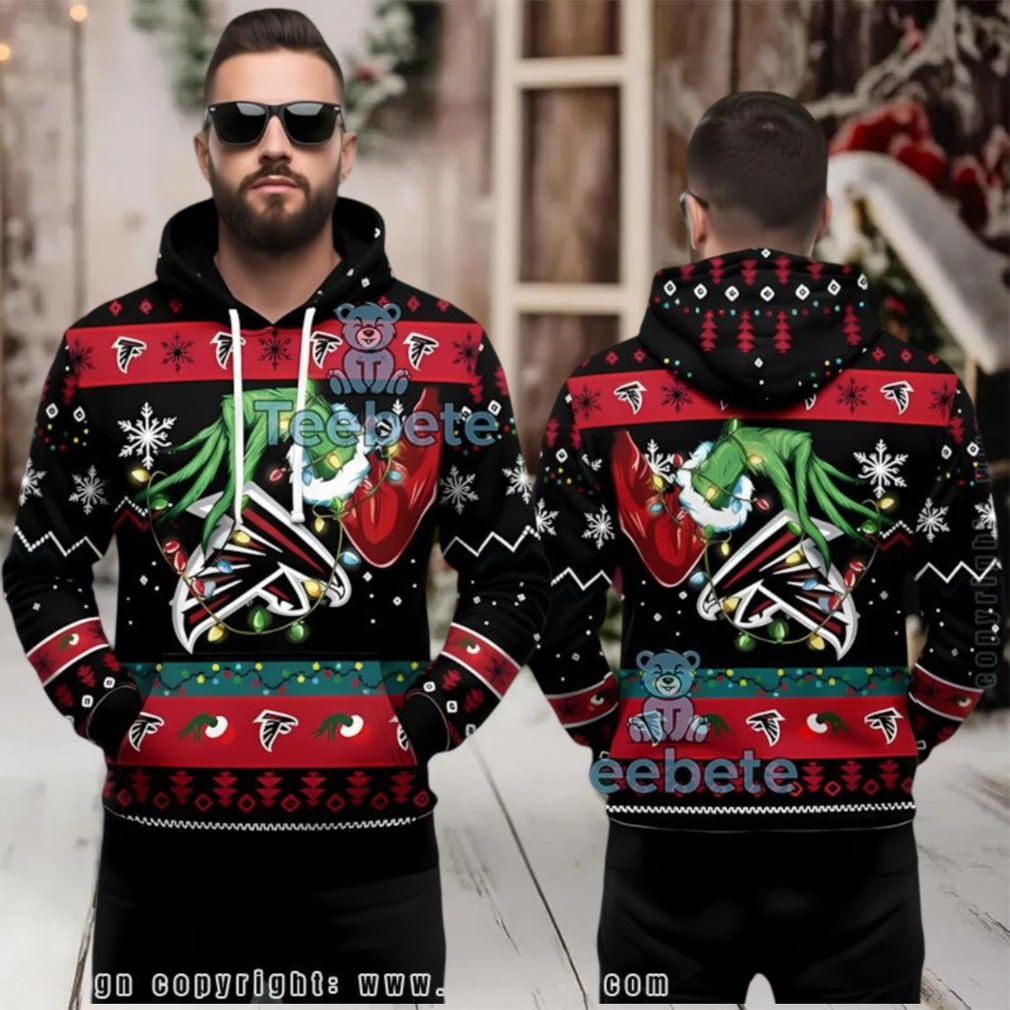 Atlanta Falcons Festive Grinch Hand Ugly Pullover 3D Hoodie Atlanta Falcons Festive Grinch Hand Ugly Pullover 3D Hoodie