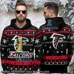 Atlanta Falcons Grinch Santa Ugly 3D Hoodie Christmas Design Atlanta Falcons Grinch Santa Ugly 3D Hoodie Christmas Design
