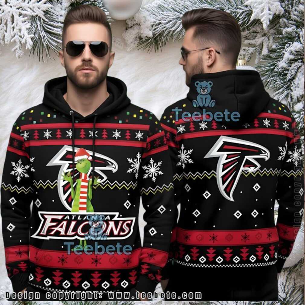 Atlanta Falcons Grinch Santa Ugly 3D Hoodie Christmas Design Atlanta Falcons Grinch Santa Ugly 3D Hoodie Christmas Design
