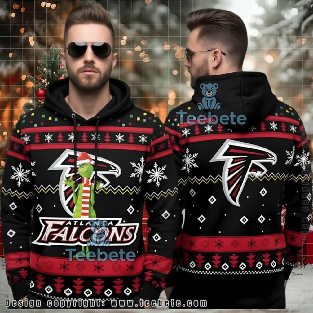 Atlanta Falcons Grinch Santa Ugly 3D Hoodie Christmas Design Atlanta Falcons Grinch Santa Ugly 3D Hoodie Christmas Design
