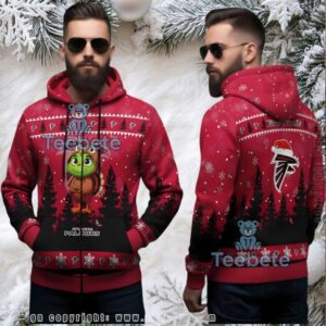Atlanta Falcons Grinch Turkey Ugly 3D Zip Hoodie Atlanta Falcons Grinch Turkey Ugly 3D Zip Hoodie