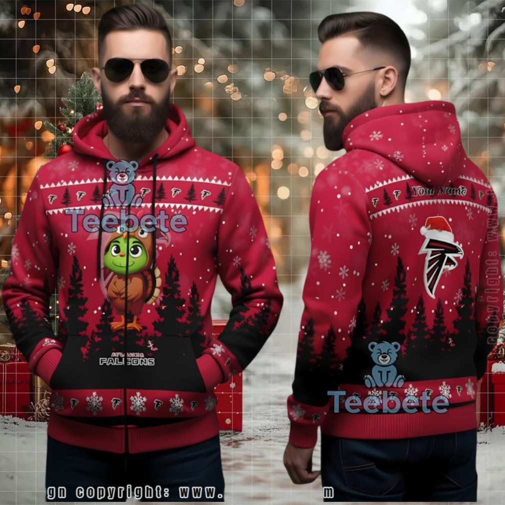 Atlanta Falcons Grinch Turkey Ugly 3D Zip Hoodie