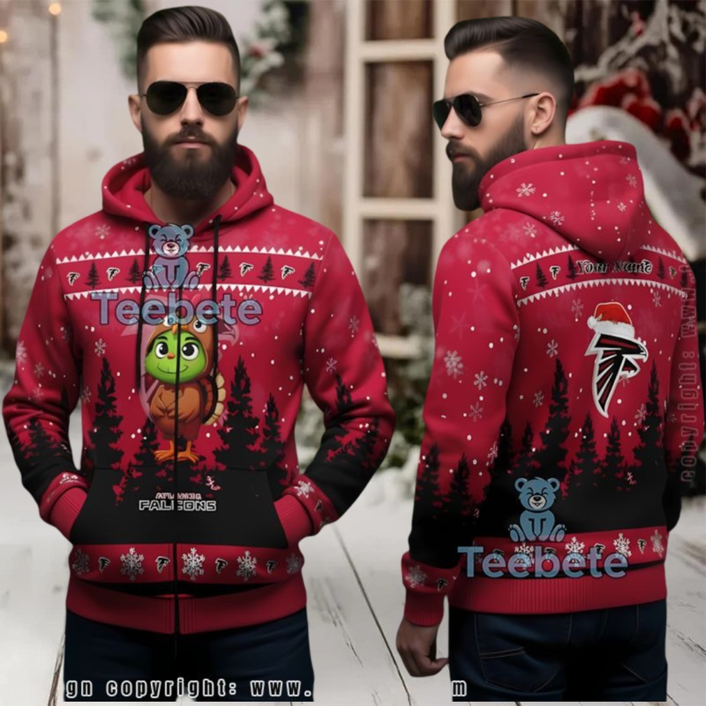 Atlanta Falcons Grinch Turkey Ugly 3D Zip Hoodie Atlanta Falcons Grinch Turkey Ugly 3D Zip Hoodie