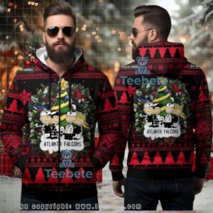 Atlanta Falcons Peanuts Gang Christmas Ugly 3D Zip Hoodie