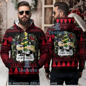 Atlanta Falcons Peanuts Gang Christmas Ugly 3D Zip Hoodie