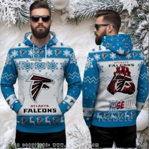 Atlanta Falcons Rise Up Ugly 3D Hoodie Christmas Blue White Atlanta Falcons Rise Up Ugly 3D Hoodie Christmas Blue White