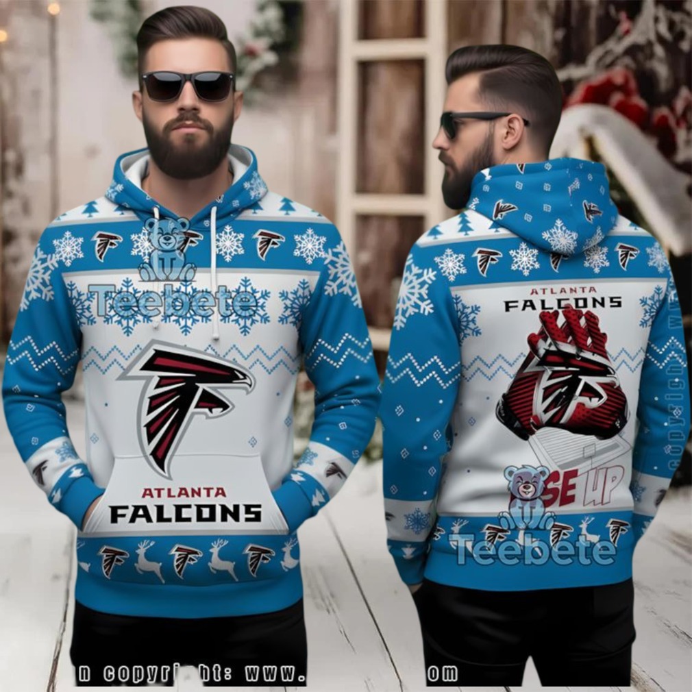 Atlanta Falcons Rise Up Ugly 3D Hoodie Christmas Blue White Atlanta Falcons Rise Up Ugly 3D Hoodie Christmas Blue White
