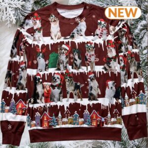 Australian Shepherd Snow Christmas Ugly Wool Knitted Sweater Australian Shepherd Snow Christmas Ugly Wool Knitted Sweater