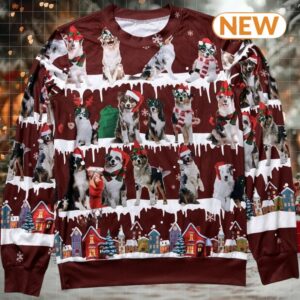 Australian Shepherd Snow Christmas Ugly Wool Knitted Sweater