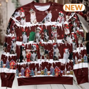 Australian Shepherd Snow Christmas Ugly Wool Knitted Sweater