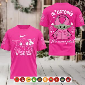 Baby Yoda In October We Wear Pink Shirt