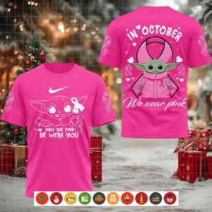 Baby Yoda In October We Wear Pink Shirt