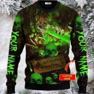 Bad Things Happen Custom Name Skull Ugly Christmas Sweater