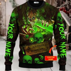 Bad Things Happen Custom Name Skull Ugly Christmas Sweater