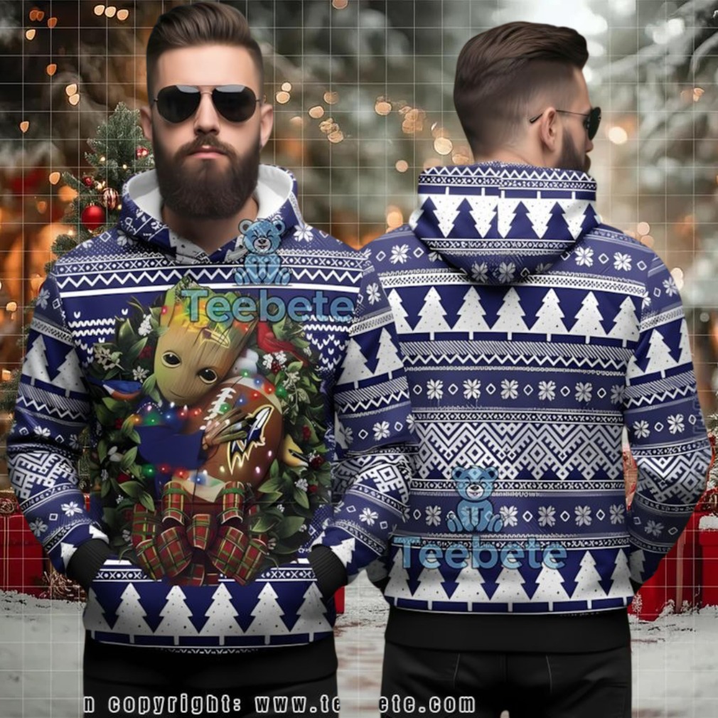 Baltimore Ravens Christmas Baby Groot Ugly 3D Hoodie Baltimore Ravens Christmas Baby Groot Ugly 3D Hoodie
