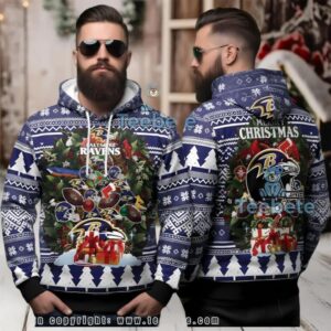 Baltimore Ravens Christmas Tree Ugly 3D Hoodie