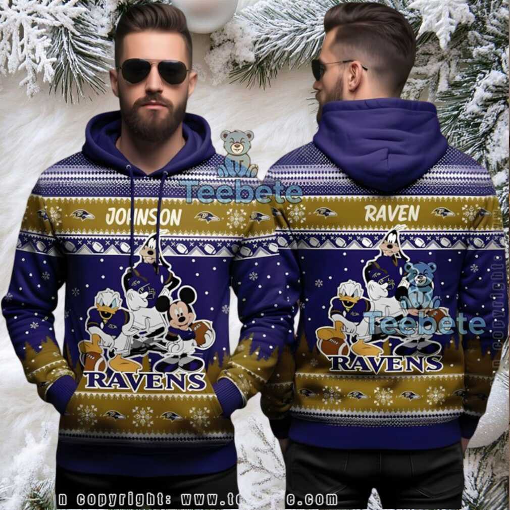 Baltimore Ravens Disney Mickey Donald Ugly 3D Hoodie Baltimore Ravens Disney Mickey Donald Ugly 3D Hoodie