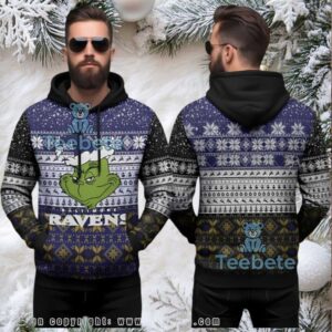 Baltimore Ravens Dr Seuss Grinch Ugly 3D Hoodie For Fans Baltimore Ravens Dr Seuss Grinch Ugly 3D Hoodie For Fans