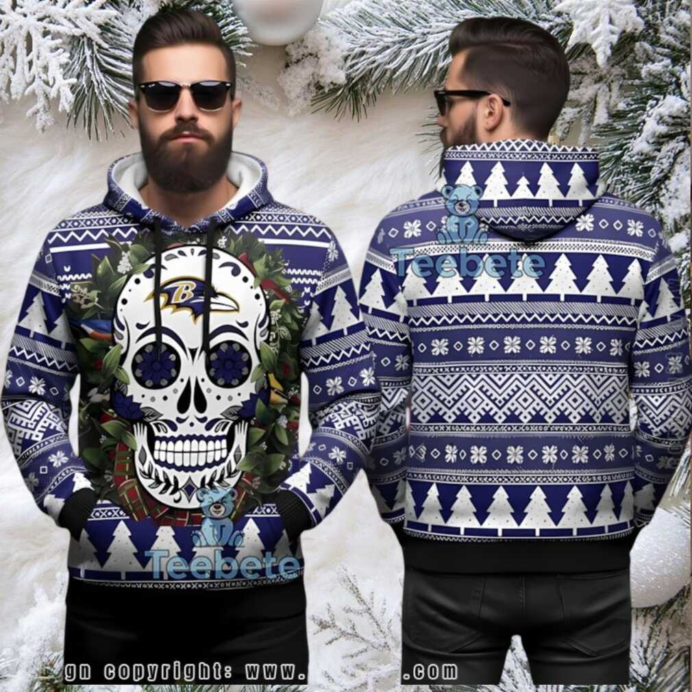 Baltimore Ravens Flower Skull Ugly 3D Hoodie Holiday Design Baltimore Ravens Flower Skull Ugly 3D Hoodie Holiday Design