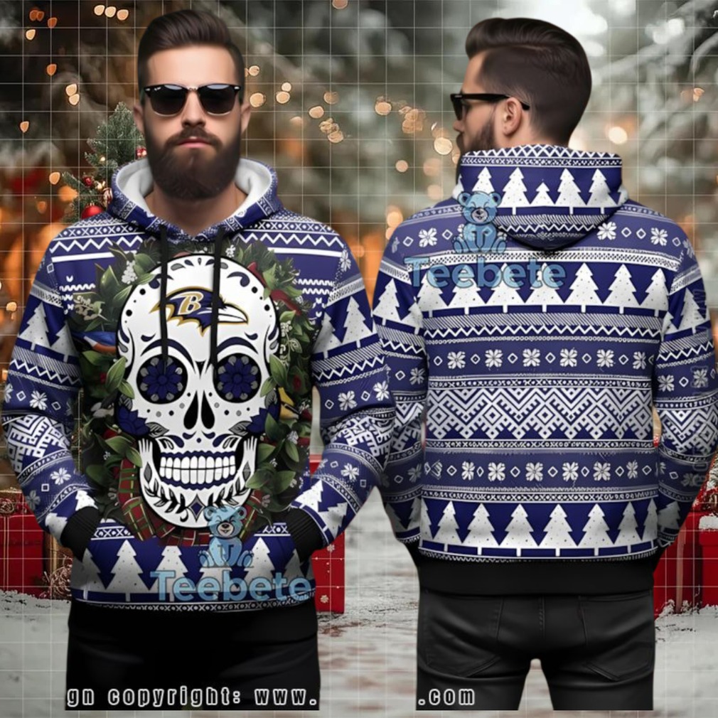 Baltimore Ravens Flower Skull Ugly 3D Hoodie Holiday Design Baltimore Ravens Flower Skull Ugly 3D Hoodie Holiday Design