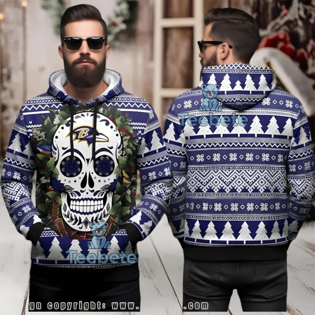 Baltimore Ravens Flower Skull Ugly 3D Hoodie Holiday Design Baltimore Ravens Flower Skull Ugly 3D Hoodie Holiday Design