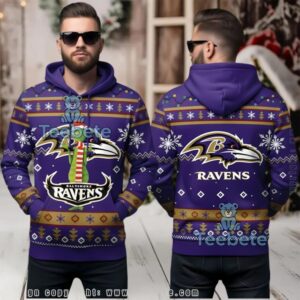 Baltimore Ravens Funny Grinch Theme Ugly Christmas 3D Hoodie