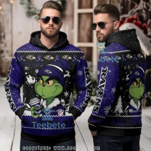 Baltimore Ravens Grinch Coffee Ugly 3D Hoodie For Men