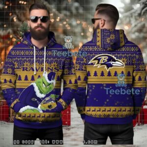 Baltimore Ravens Grinch Stole Christmas Ugly 3D Hoodie