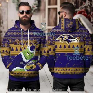 Baltimore Ravens Grinch Stole Christmas Ugly 3D Hoodie