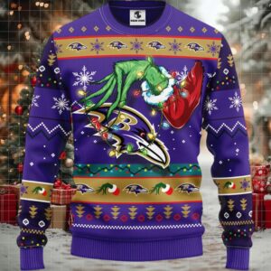 Baltimore Ravens Grinch Ugly Christmas Sweater, Grinch Xmas Sweater