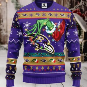 Baltimore Ravens Grinch Ugly Christmas Sweater, Grinch Xmas Sweater