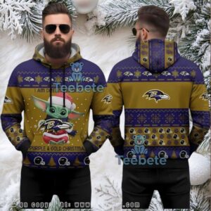 Baltimore Ravens Grogu Ugly Christmas 3D Hoodie Purple Gold Baltimore Ravens Grogu Ugly Christmas 3D Hoodie Purple Gold