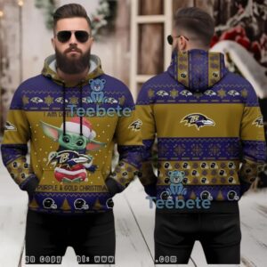 Baltimore Ravens Grogu Ugly Christmas 3D Hoodie Purple Gold