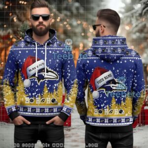 Baltimore Ravens Ho Ho Ho Santa Hat Ugly 3D Christmas Hoodie