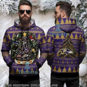 Baltimore Ravens Holiday Wreath Ugly 3D Hoodie Christmas Tree Pattern Baltimore Ravens Holiday Wreath Ugly 3D Hoodie Christmas Tree Pattern