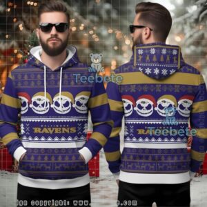 Baltimore Ravens Jack Skellington Ugly Christmas 3D Hoodie