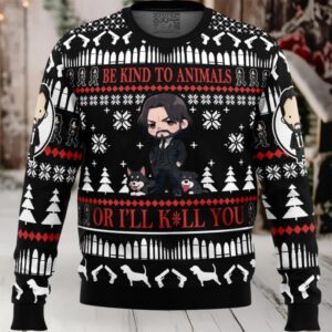 Be Kind to Animals John Wick Ugly Christmas Sweater