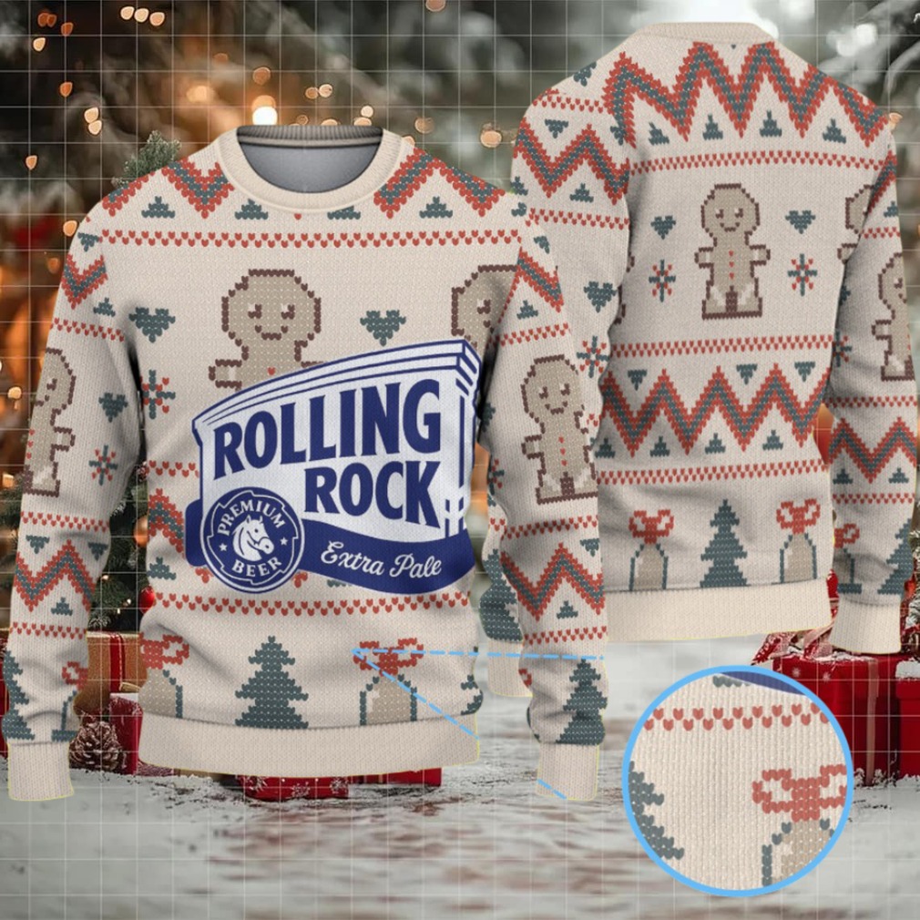 Beige Gingerbread and Zigzag Pattern Rolling Rock Ugly Christmas Sweater Beige Gingerbread and Zigzag Pattern Rolling Rock Ugly Christmas Sweater