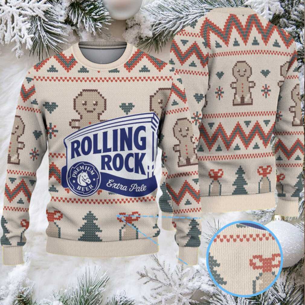 Beige Gingerbread and Zigzag Pattern Rolling Rock Ugly Christmas Sweater Beige Gingerbread and Zigzag Pattern Rolling Rock Ugly Christmas Sweater