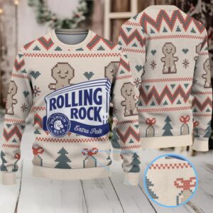 Beige Gingerbread and Zigzag Pattern Rolling Rock Ugly Christmas Sweater