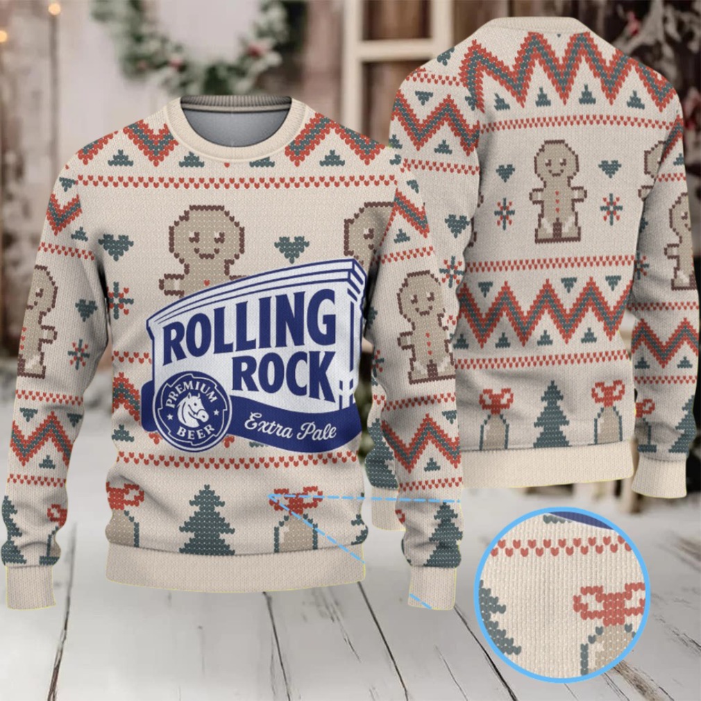 Beige Gingerbread and Zigzag Pattern Rolling Rock Ugly Christmas Sweater Beige Gingerbread and Zigzag Pattern Rolling Rock Ugly Christmas Sweater