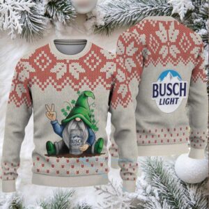 Beige & Red Snowflake Pattern “Busch Light Drunk Gnome” Ugly Christmas Sweater