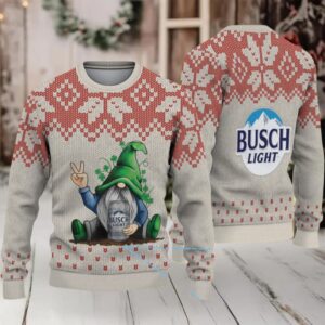 Beige & Red Snowflake Pattern “Busch Light Drunk Gnome” Ugly Christmas Sweater
